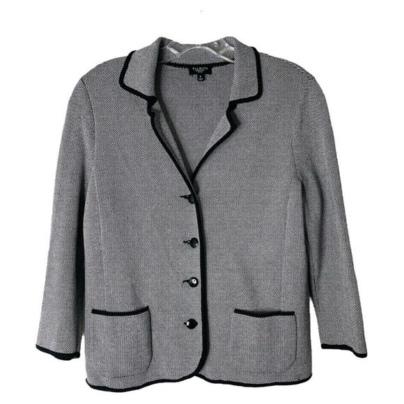 Talbots black white knit silk blend preppy office stretchy button blazer small - Picture 1 of 7